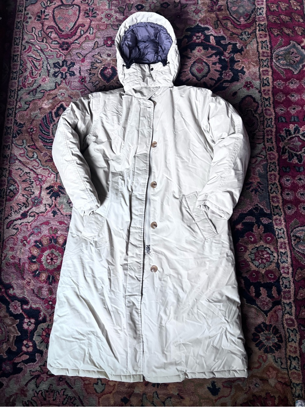 Lands' End 100%Goosedown Full Length Hooded Puffer Womens Jacket- Beige Gray M